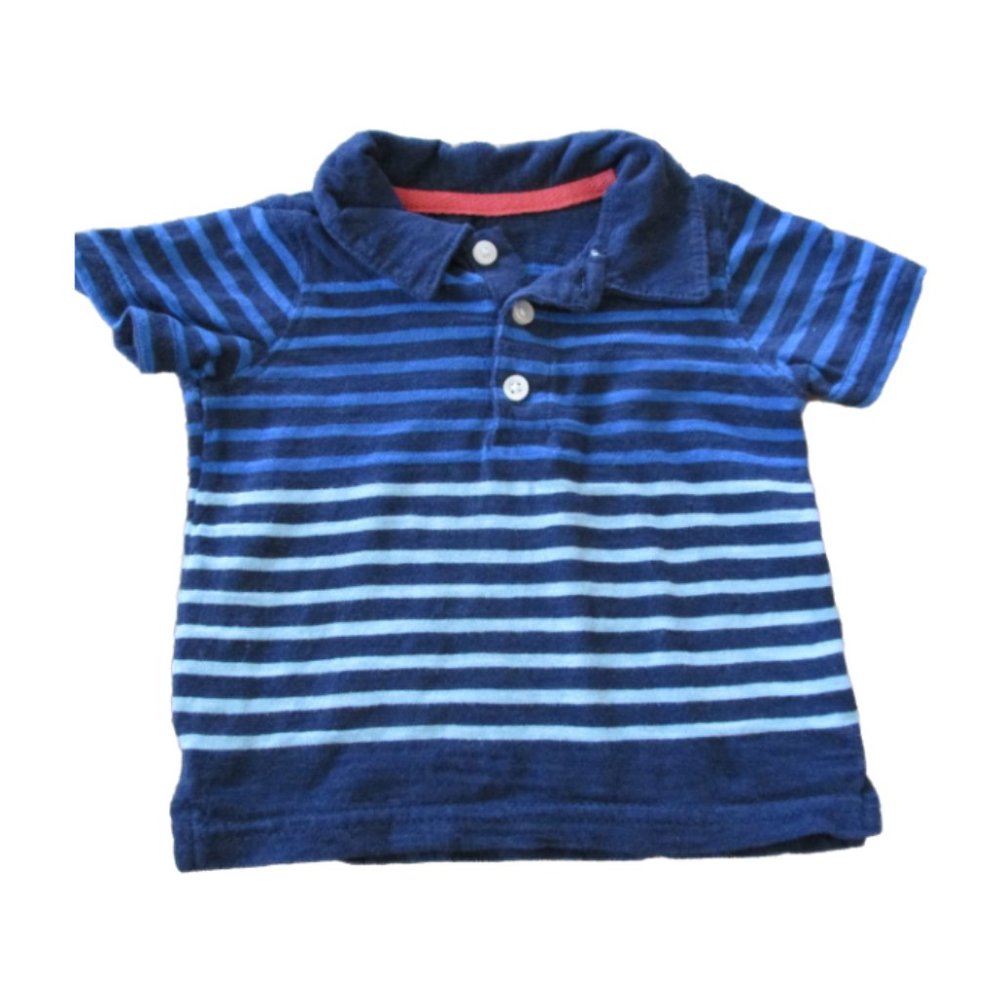 Carters Pullover Polo Shirt Boys Size 6M Blue Striped Short Sleeve Collared Top‎